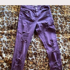 Bullhead Purple Skinny Distressed Jeans